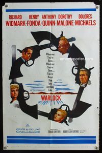 1i767 WARLOCK one-sheet movie poster '59 cowboys Henry Fonda & Richard Widmark, cool gun design!