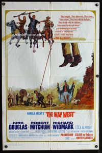 1i772 WAY WEST style B one-sheet poster '67 Kirk Douglas, Robert Mitchum, Harold Hecht western epic!