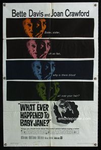 1i777 WHAT EVER HAPPENED TO BABY JANE? one-sheet poster '62 scariest Bette Davis & Joan Crawford!