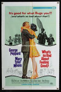 1i779 WHAT'S SO BAD ABOUT FEELING GOOD 1sheet '68 romantic art of George Peppard & Mary Tyler Moore!