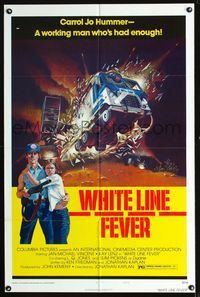 1i782 WHITE LINE FEVER style B one-sheet poster '75 Jan-Michael Vincent, cool truck crash artwork!