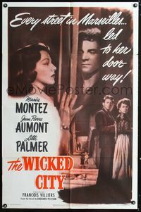 1i784 WICKED CITY one-sheet movie poster '50 artwork of sexy Maria Montez & Jean-Pierre Aumont!