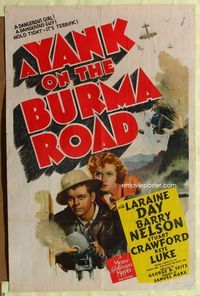 1i796 YANK ON THE BURMA ROAD one-sheet poster '42 art of Laraine Day & Barry Nelson with cool gun!