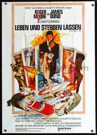 1k014 LIVE & LET DIE German 33x47 poster '73 art of Roger Moore as James Bond by Robert McGinnis!