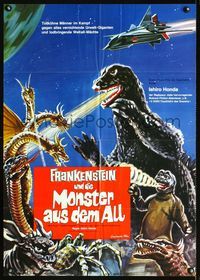 1k089 DESTROY ALL MONSTERS German movie poster '71 Kaiju Soshingeki, Godzilla, Mothra, Manda!