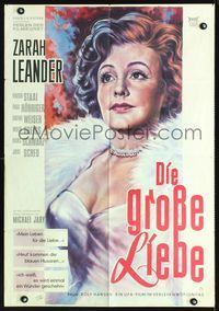 1k093 DIE GROSSE LIEBE German movie poster R60s close up art of sexy Zarah Leander by B.C.!