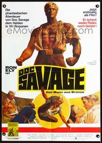 1k099 DOC SAVAGE vertical style German movie poster '75 Ron Ely is The Man of Bronze, George Pal