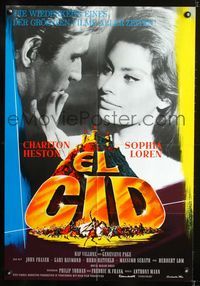 1k106 EL CID German movie poster R70 great close up of Charlton Heston & sexy Sophia Loren!