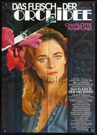 1k125 FLESH & THE ORCHID German poster '75 cool image of Charlotte Rampling & knife through flower!