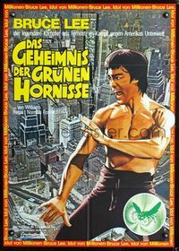 1k145 GREEN HORNET German movie poster R70s Bruce Lee as Kato looming over city!