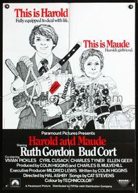 1k148 HAROLD & MAUDE German '71 best artwork image of Ruth Gordon & Bud Cort with LOTS of weapons!