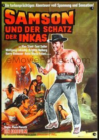 1k181 LOST TREASURE OF THE AZTECS German '64 artwork of barechested cowboy & sexy South Americans!