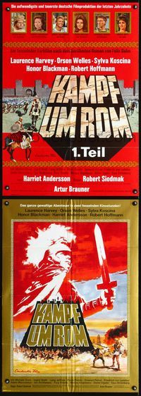 1k122 FIGHT FOR ROME set of 2 German poster '68 Laurence Harvey, Orson Welles, cool gladiator art!