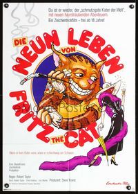 1k196 NINE LIVES OF FRITZ THE CAT German movie poster '74 Robert Crumb, cool different artwork!