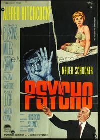 1k210 PSYCHO German poster '60 art of Janet Leigh, Tony Perkins & Alfred Hitchcock by Rolf Goetze!