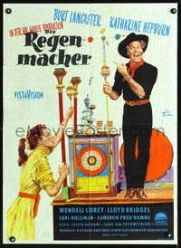 1k216 RAINMAKER German '56 different art of Burt Lancaster & Katharine Hepburn by Rolf Goetze!
