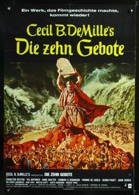 1k241 TEN COMMANDMENTS German poster R70s Cecil B. DeMille, cool art of Charlton Heston by McCarthy!