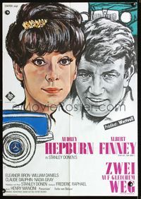 1k251 TWO FOR THE ROAD German poster '67 great different art of Audrey Hepburn & Albert Finney!
