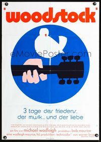 1k269 WOODSTOCK German movie poster '70 best rock & roll concert ever, classic dove & guitar art!