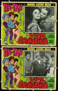 1k449 VIVA CHIHUAHUA 2 Mexican movie lobby cards '61 German Valdes as cowboy Tin-Tan!