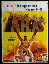 1m236 ATLAS top 2/3 three-sheet poster '61 great artwork of mightiest gladiator Michael Forest!