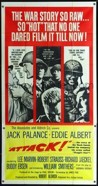 1m238 ATTACK three-sheet poster R60s Robert Aldrich, WWII soldiers Jack Palance & Eddie Albert!