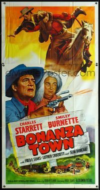 1m266 BONANZA TOWN three-sheet poster '51 Charles Starrett as Durango Kid & Smiley Burnette!