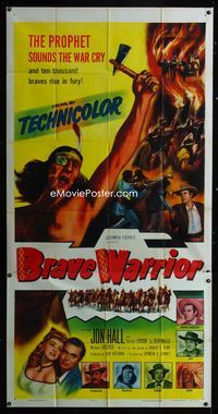 1m273 BRAVE WARRIOR 3sheet '52 the prophet sounds the war cry and ten thousand braves rise in fury!