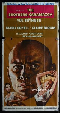 1m278 BROTHERS KARAMAZOV 3sheet '58 huge headshot of Yul Brynner, sexy Maria Schell & Claire Bloom!