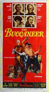 1m280 BUCCANEER three-sheet poster R65 Yul Brynner, Charlton Heston, directed by Anthony Quinn!