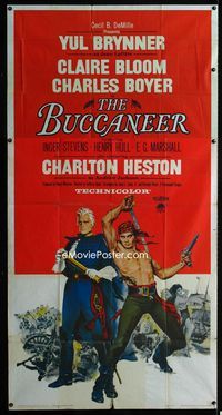 1m279 BUCCANEER three-sheet poster '58 Yul Brynner, Charlton Heston, directed by Anthony Quinn!