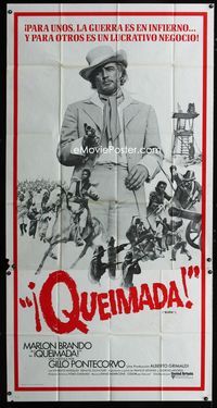 1m282 BURN Spanish/U.S. three-sheet '70 Marlon Brando profiteers from war, directed by Gillo Pontecorvo!