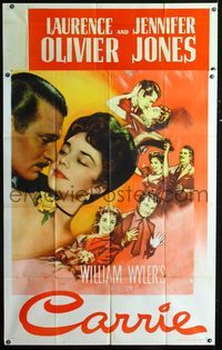 1m295 CARRIE incomplete 3sheet '52 romantic art of Laurence Olivier & Jennifer Jones, William Wyler