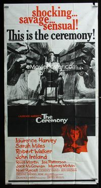1m298 CEREMONY 3sheet '64 artwork of Laurence Harvey in front of firing squad, plus Sarah Miles!