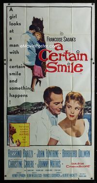1m299 CERTAIN SMILE three-sheet '58 Rossano Brazzi, Joan Fontaine, from Francoise Sagan's story!