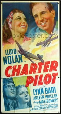 1m302 CHARTER PILOT three-sheet poster '40 close up art of Lynn Bary, Lloyd Nolan, and airplanes!