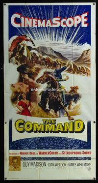 1m306 COMMAND three-sheet movie poster '54 Guy Madison, CinemaScope, cool wagon train artwork!