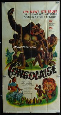 1m308 CONGOLAISE three-sheet '50 great artwork of giant African ape stolen from Mighty Joe Young!
