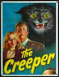 1m313 CREEPER top 2/3 three-sheet '48 great artwork of frightened couple and wacky crazed cat!