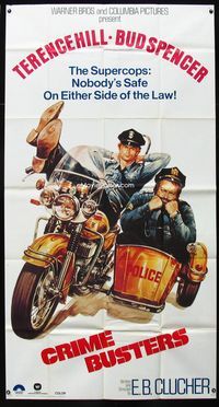 1m314 CRIME BUSTERS int'l 3sheet '76 great art of cops Terence Hill & Bud Spencer on motorcycle!