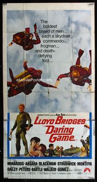 1m317 DARING GAME three-sheet movie poster '68 Lloyd Bridges, cool image of skydiving scuba divers!