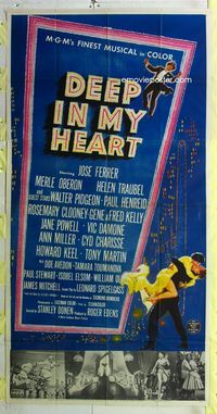 1m321 DEEP IN MY HEART three-sheet movie poster '54 MGM's finest all-star musical in COLOR!