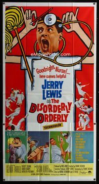 1m330 DISORDERLY ORDERLY three-sheet poster '65 artwork of wackiest hospital nurse Jerry Lewis!