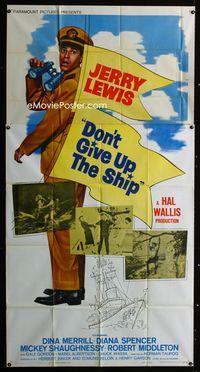1m333 DON'T GIVE UP THE SHIP three-sheet '59 full-length image of Jerry Lewis in Navy uniform!