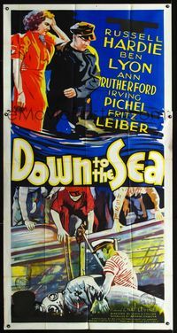 1m338 DOWN TO THE SEA three-sheet poster '36 Russell Hardie, Ann Rutherford, really cool artwork!