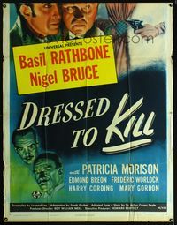 1m339 DRESSED TO KILL bottom 2/3 three-sheet movie poster '46 Basil Rathbone as Sherlock Holmes!