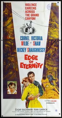 1m346 EDGE OF ETERNITY 3sh '59 Cornel Wilde, Don Siegel, violence careens across the Grand Canyon!