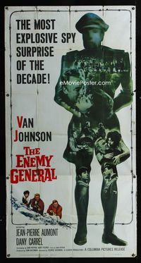 1m348 ENEMY GENERAL three-sheet poster '60 Van Johnson, cool World War II soldier collage artwork!