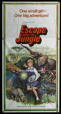 1m350 ESCAPE FROM THE JUNGLE 3sh '72 cool art of school girl in jungle surrounded by wild animals!