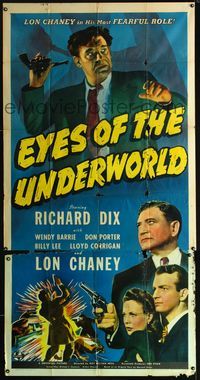 1m354 EYES OF THE UNDERWORLD three-sheet '42 artwork of Lon Chaney Jr. & Richard Dix with guns!